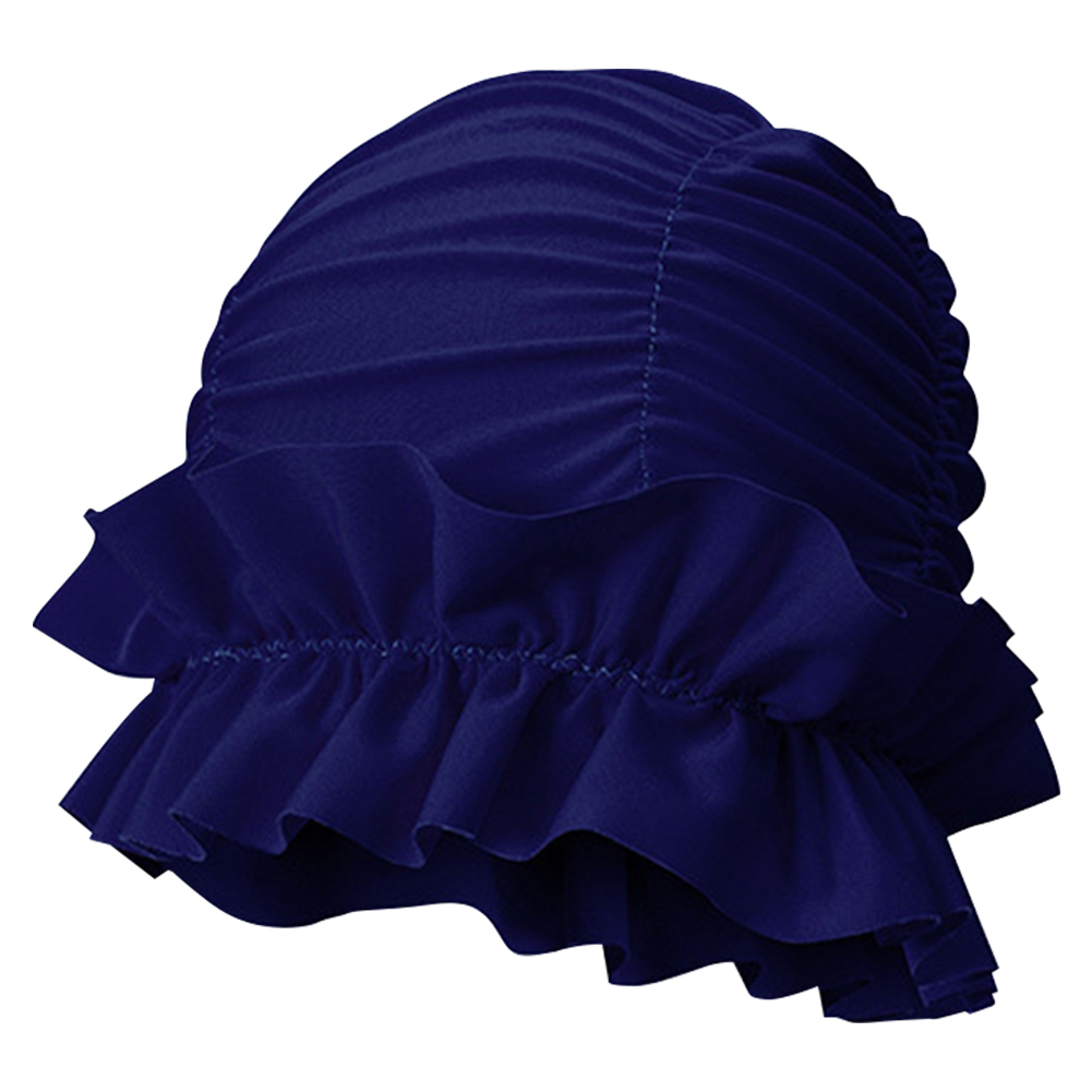 Women Pleated Swim Cap Nylon Swimming Cap Comfortable Portable Pool Cap Ear Protection Keep Hairstyle Unchanged for Beach Pool: Navy Blue