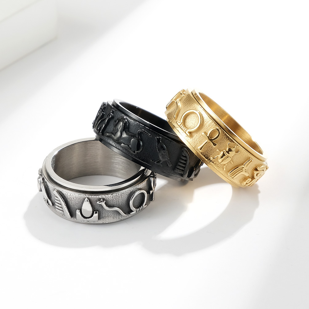 Bague symbole égyptien ancien pour hommes et femmes, Vintage, mystérieux, en acier inoxydable, Punk, bague de Protection, amulette, bijoux