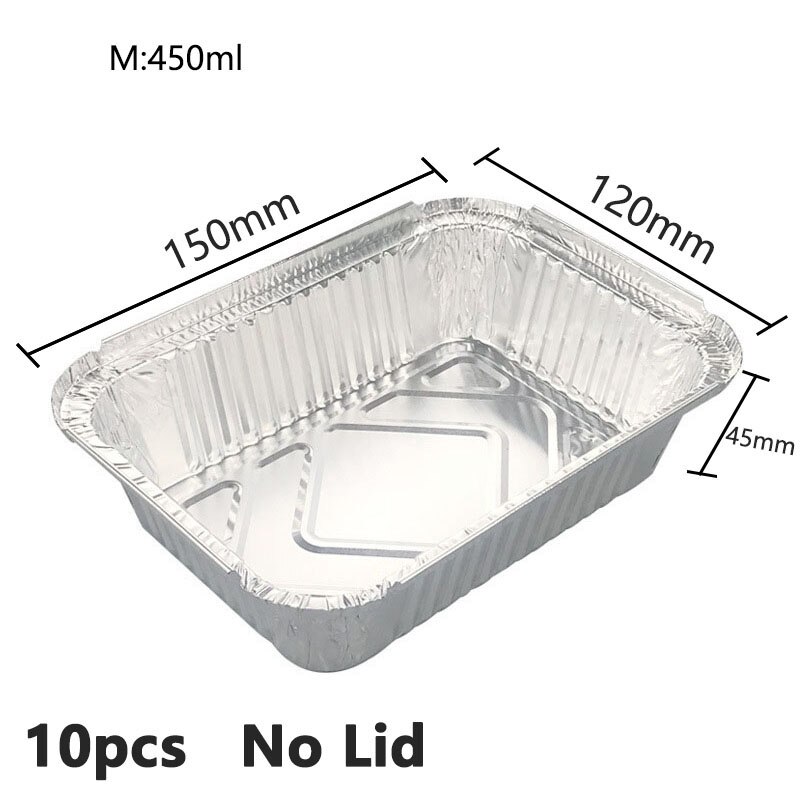 10Pcs Disposable Aluminum Foil Lunch Box Grease Drip Pans Grill Catch Tray With Lid Kitchen Supplies Tableware Accessories: 02