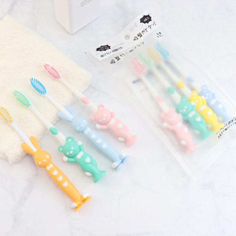 4 Pcs Baby Household Cartoon Toothbrush Children Bamboo Charcoal Soft Hair Set Silicone Cute Clean Teeth Brushing Toothbrush