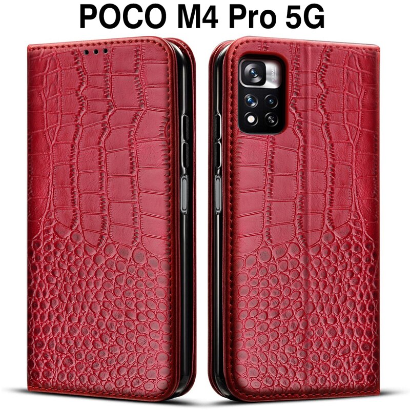 Capa para xiaomi poco m4 pro 5g caso flip carteira de couro hoesje livro para poko m4 pro caso do telefone coque com suporte de cartão: Red