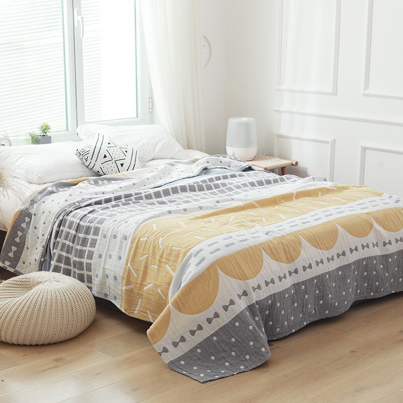 Baumwolle Musselin Decke Bett Abdeckung für Betten Sofa Bettdecke Sofa Abdeckung Reise Weiche Decke Hause Textil: Gelb / 150x200cm