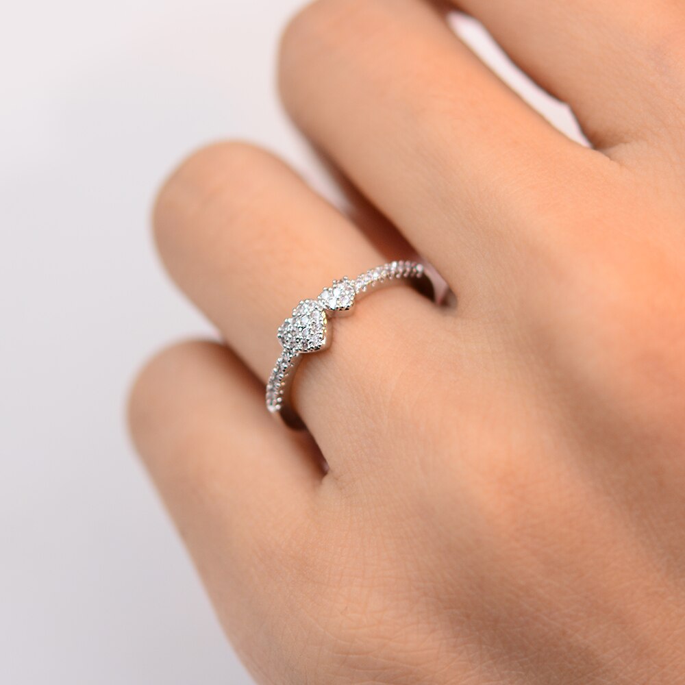 KNOCK Mother's Day Original Zircon Heart Ring 925 Jewelry Double hearts Love Heart Rings For Women Wedding Jewelry