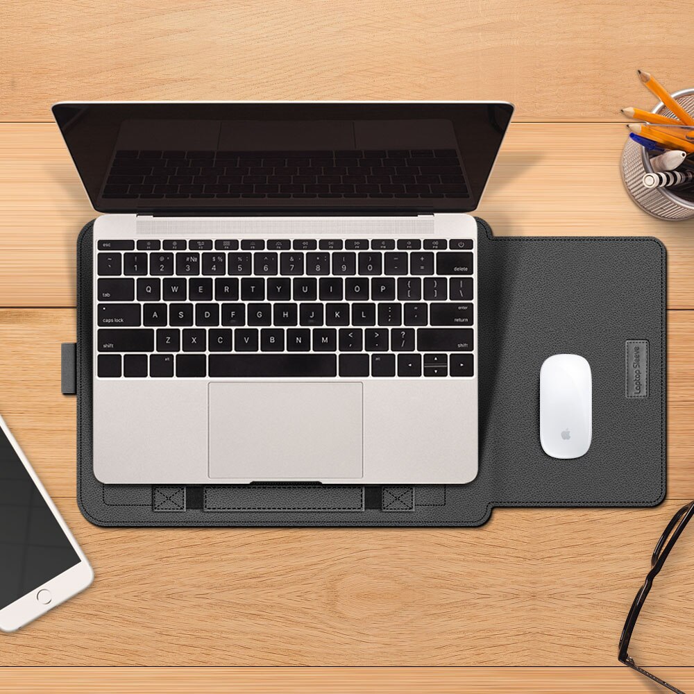 Bærbar taske til macbook air pro retina 11 12 13 14 15 15.6 tommer taske til bærbar computer med stativ pu lædercover til xiaomi air
