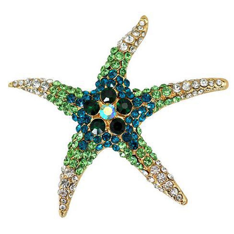 Zeester broches Blue Rhinestone Zeester Broche high-end kleurrijke kristal bruidsmeisje bruiloft: Green