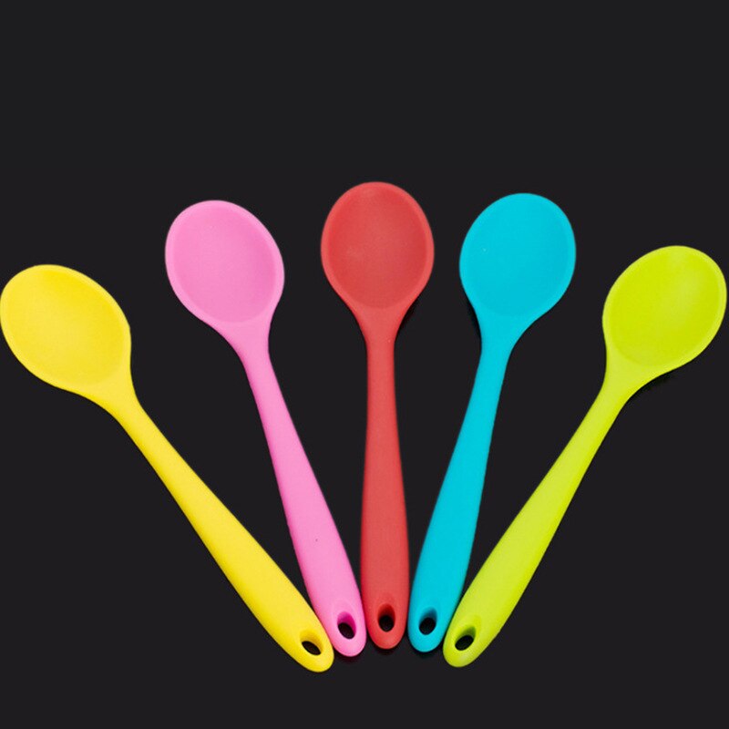 Kleurrijke Mini Siliconen Lepel Pollepel Scoop Hittebestendige Lepels Keukengerei Koken Gereedschap Gebruiksvoorwerp Willekeurige Kleur: Random Solid Color