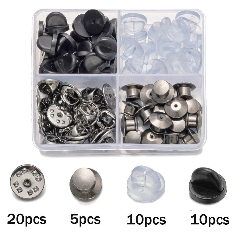 45Pcs/Box Metal Safety Locking Pin Back Brooch Badge Holder Butterfly Pins Badge Clasps DIY Jewellery Making Craft Accessories: Watermelon red