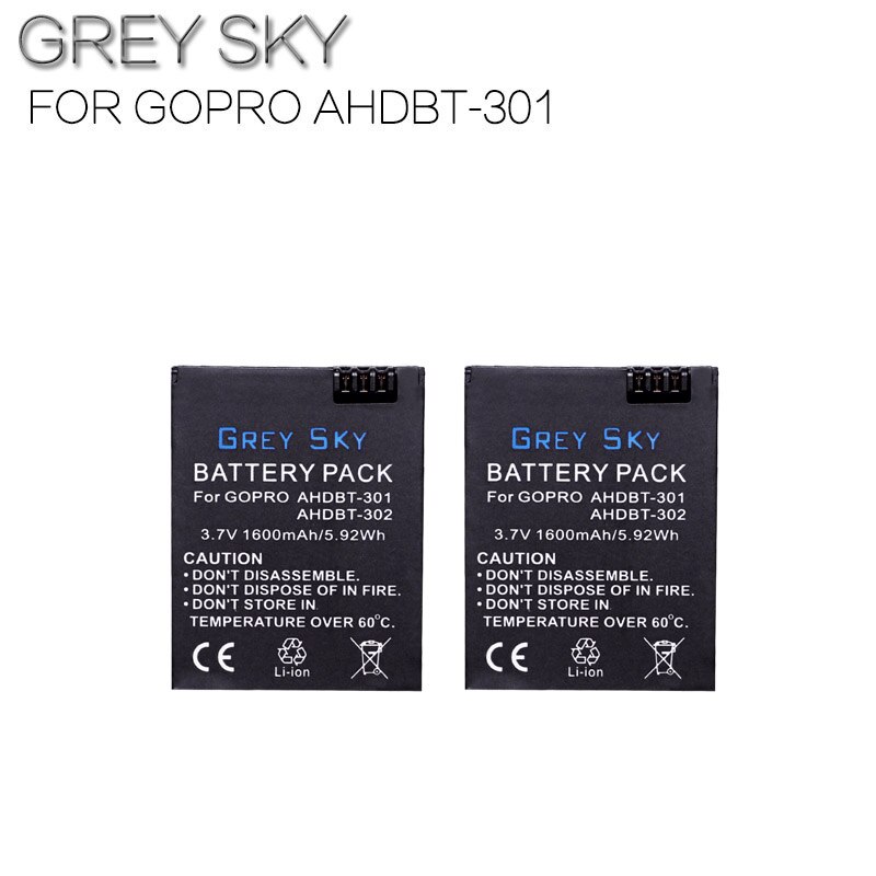 1600mAh AHDBT-301 Battery for Go Pro Hero 3 3+ gopro3 gopro 3 Hero3 Battery Black Edition White Silver Edition HD camera: 2 battery
