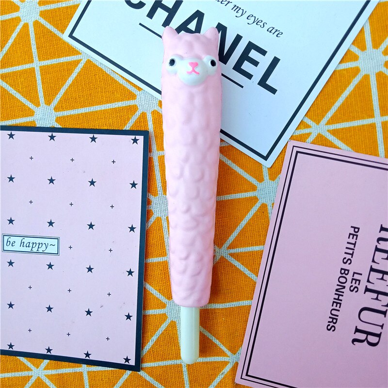 Novelty Soft Squishy Ballpoint Pen Cap Topper Ice cream Unicorn Cat Ballpen Learning Office Stationery Supplier: pink alpaca