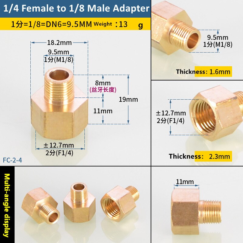 Brass 1/8 1/4 3/8 Female to Male Threaded Hex Bushing Reducer Copper Pipe Fitting Water Gas Adapter Coupler Connector: 1l4F to 1l8M