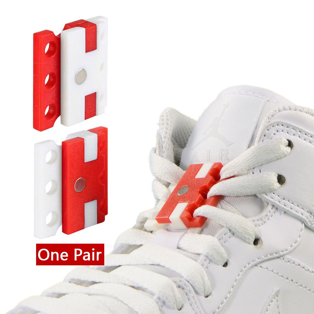 1 paar Magnetic Schnürsenkel Schnalle Verschluss Schnürsenkel Top für Sport Schuhe Stiefel Neue Kreative Faul Schnürsenkel Schließen Schnallen: 09 Red White