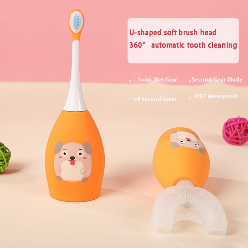 2IN1 Elektrische Tandenborstel 360 Graden Ligent Automatische Sonic Usb Oplaadbare U-vormige Kinderen Tandenborstel