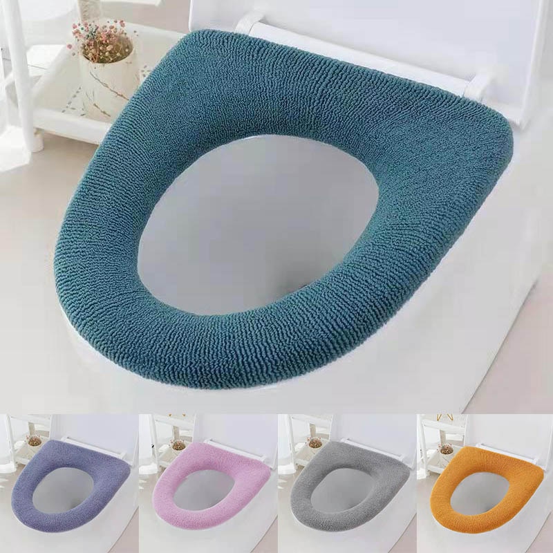 1Pcs Winter Warm Toilet Seat Cover Closestool Mat Wasbare Badkamer Accessoires Breien Pure Kleur Zachte O-Vorm Pad bidet Cover
