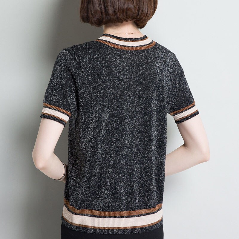 Sommer kvinner is silke gensere topper kortermet v-hals kvinnelig pull genser dame casual kul topp femme tynne gensere