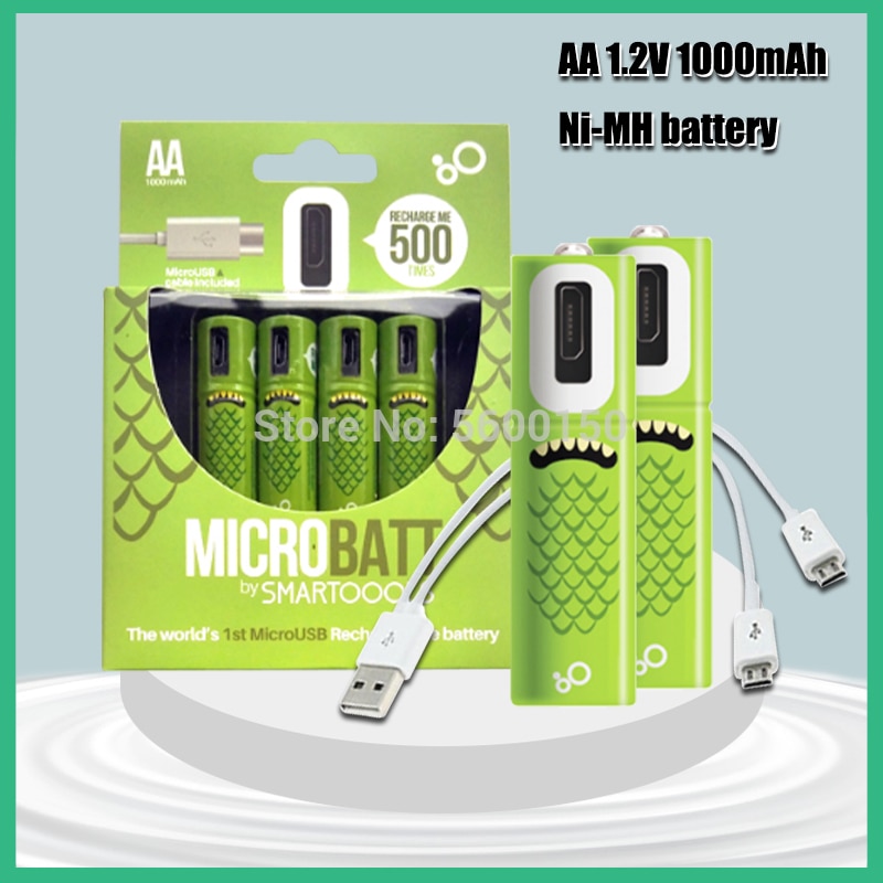 Draagbare 1.2V 1000Mah Aa Usb Oplaadbare Batterijen Lange Gebruikende Tijd Micro Usb Opladen Batterijen Set Met Led indicator