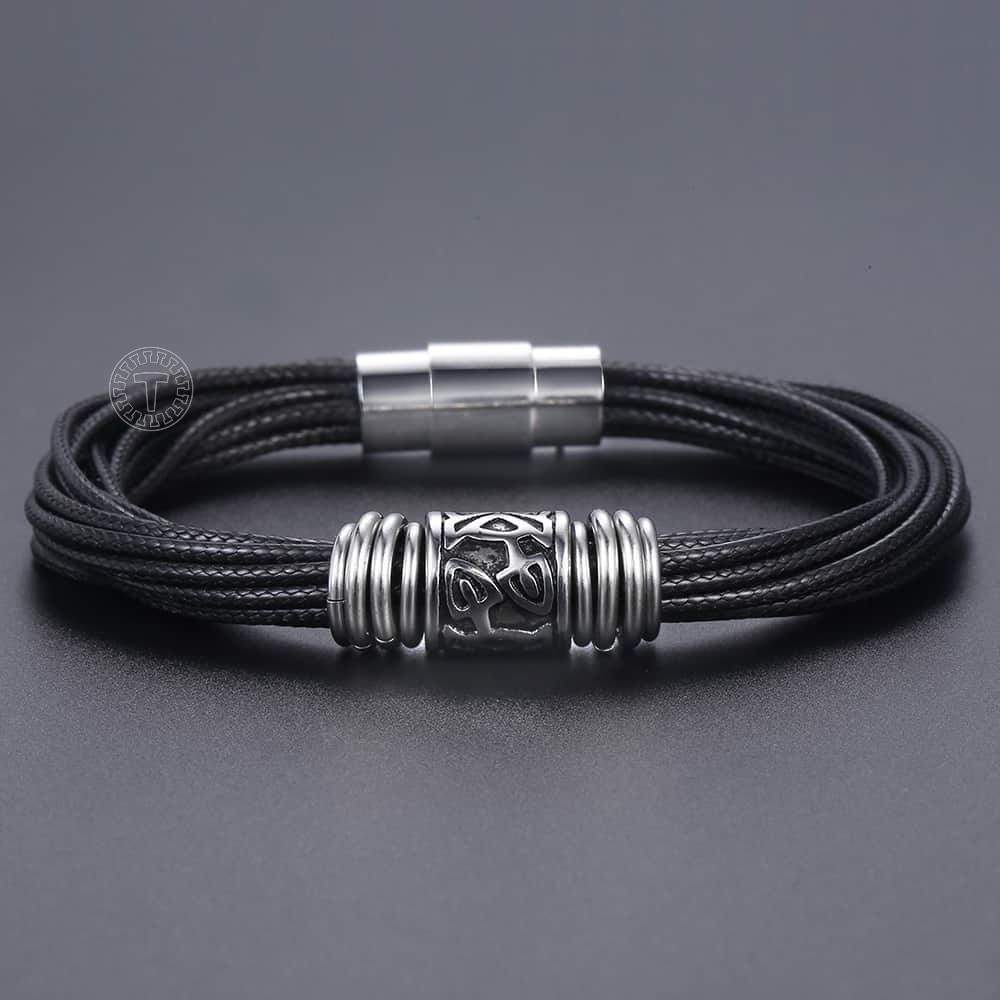 Pulsera de piel trenzada para hombre, brazalete único de piel trenzada multicapa, de acero inoxidable, cierre magnético, , DLB104