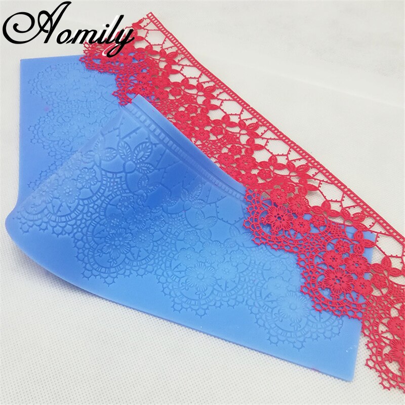 Aomily 40x10cm Lace Flower Wedding Cake Silicone Beautiful Flower Lace Fondant Mold Mousse Sugar Craft Icing Mat Pastry Tool