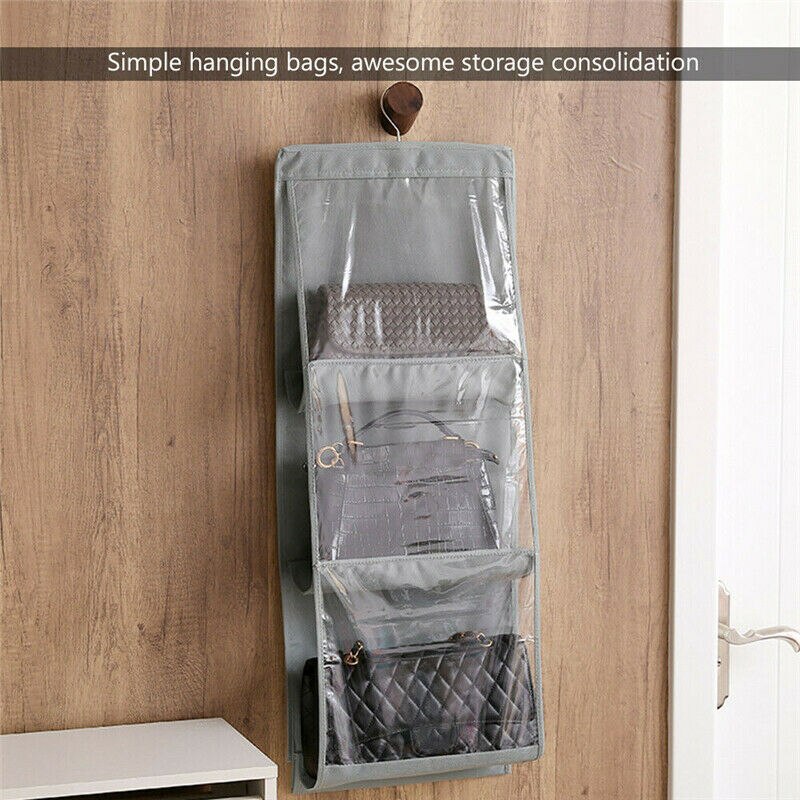 6 Pocket Hanging Handbag Organizer for Wardrobe Closet Transparent Storage Bag Door Wall Clear Sundry Shoe Bag