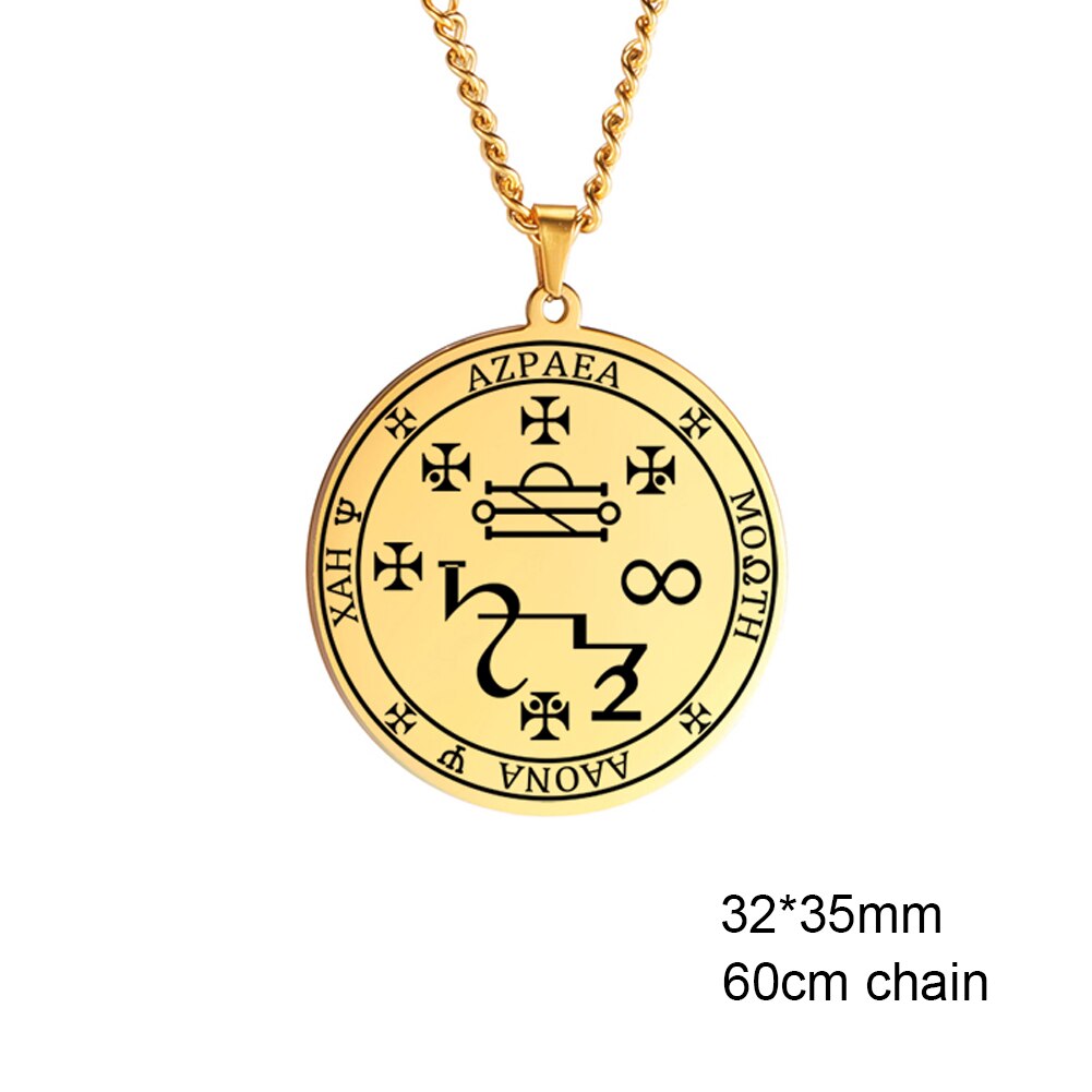 7 erzengel Sigil Charme Halsketten Pentagramm Magie Maskottchen Amulett Glück Schutz Supernatural Talisman Halskette Herren Halskette aus Edelstahl, Das des Mannes, Halskette mit Erzengel-Set Neujahrsgeschenk: Azrael Gold