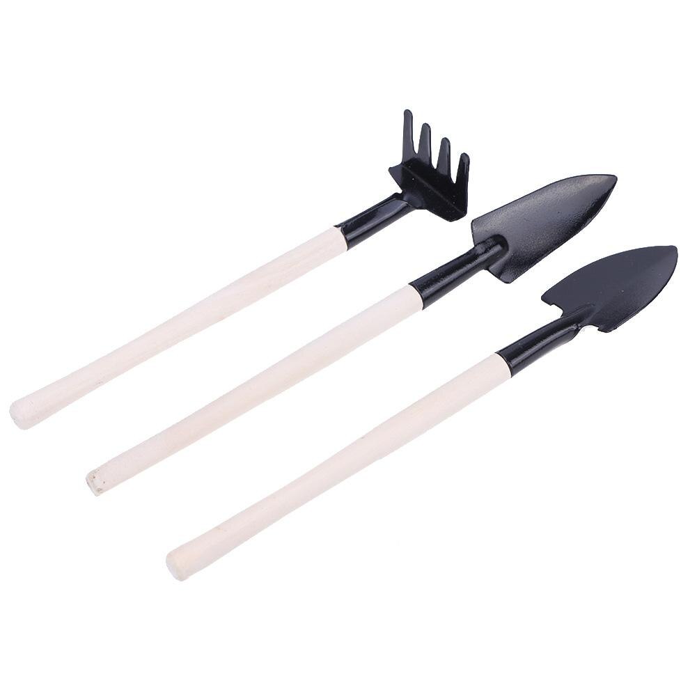 3pcs Mini Portable Gardening Tools Metal Head Shovel Rake Spade Plant Garden Soil Flowering Wooden Handle Tool Set: 3PCS D