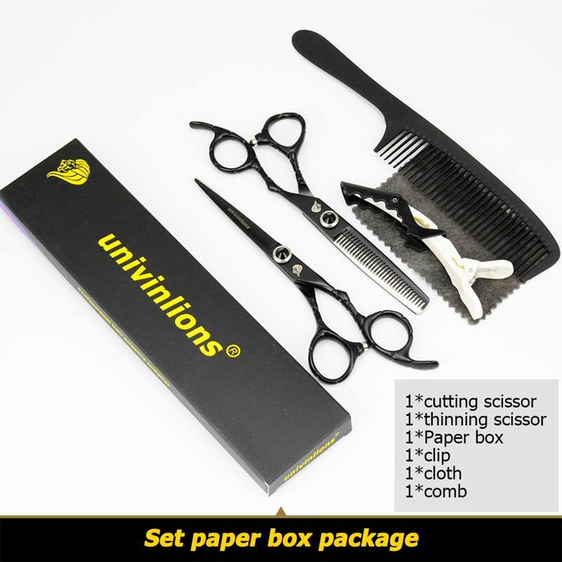 univinlions 6" black barber hairdressing scissors razor hairdresser haircut japanese thinning shears salon de ciseaux coiffure: T3