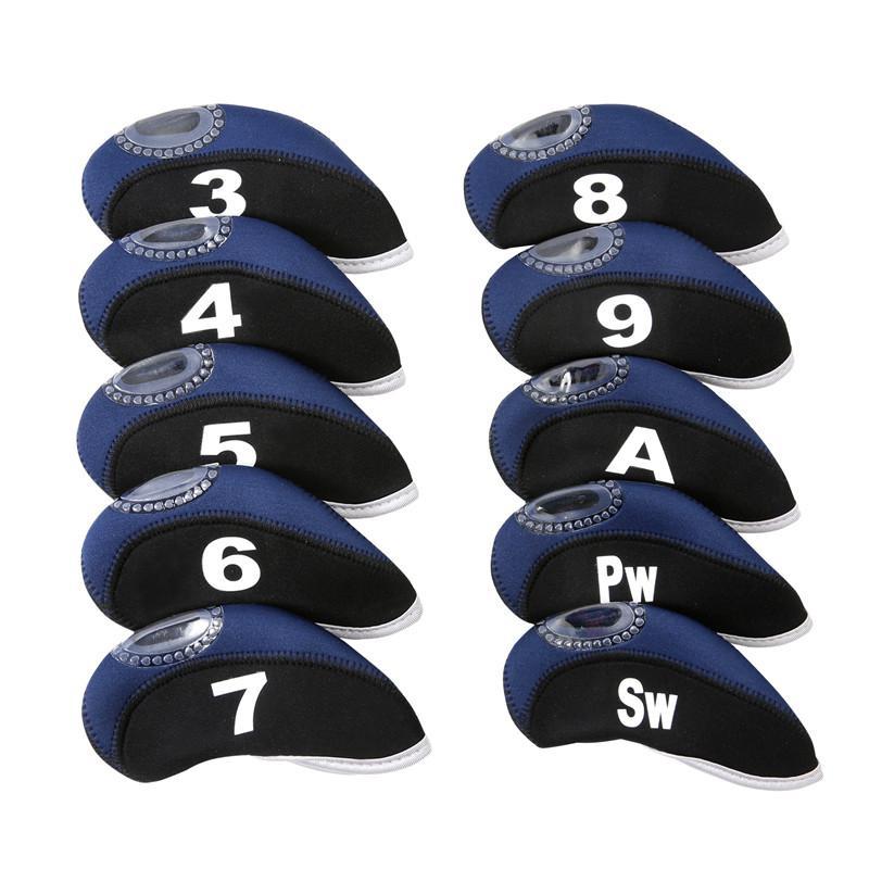 10 stuks golfclub hoofdhoezen zichtbaar venster golf putter ijzeren paal hoofdbeschermer hoes voor buiten golf sporten patchwork kleur: Zwart donkerblauw