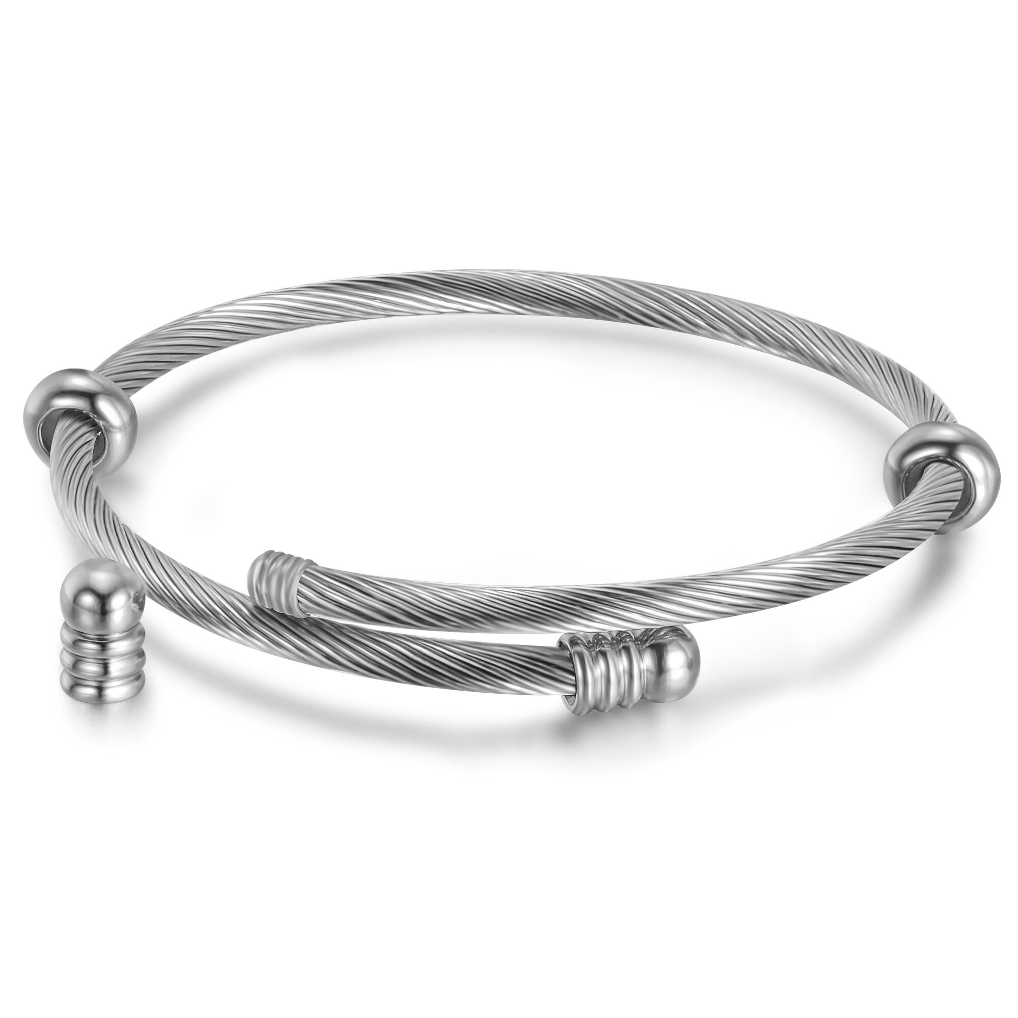 Unisex Elastische Kabel Draht Armband Edelstahl Armband Schraube mit Wechsel Ende Stecker Twisted Manschette Charme Perlen fit DIY Schmuck: Silber überzogen