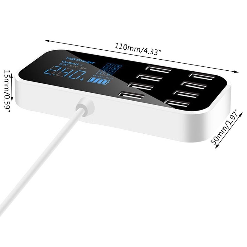 A9s snabb billaddare 8 port multi usb lcd display telefonladdare 12v batteriladdare usb hub för telefon tabletter gps dvr
