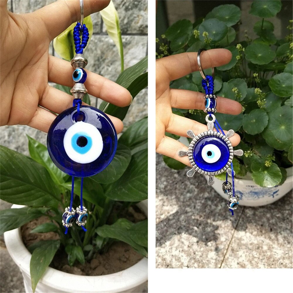 Turkse Blauwe Sleutelhanger Zak Opknoping Glazen Eye Resin Kralen Hand-Geweven Volledige Diamond Palm Olifant Lantaarn Schrift Anker hangers