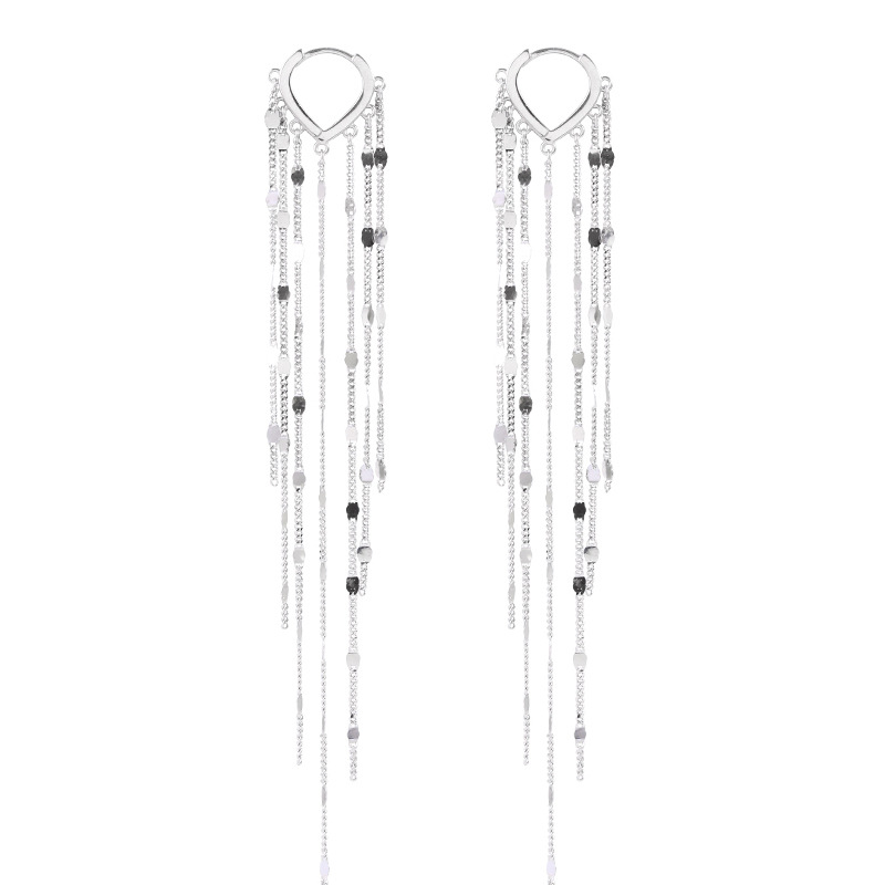 VOQ Silver Color Exquisite Wavy Simple Earrings Temperament Tassel Long Earrings Female Jewelry: black
