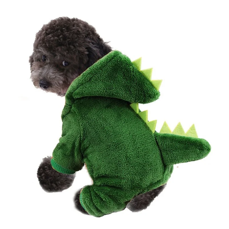 Ropa de Halloween para perros y gatos, disfraz divertido de dinosaurio para perros pequeños, abrigo cálido de invierno para gatos, sudaderas con capucha de lana