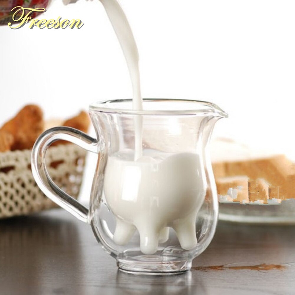1PC Cute Cow Double Layer insulated Glass Mug Milk Juice Coffee Drinking Tea Cups 250ml Creamer Cup Drinkware with Handle