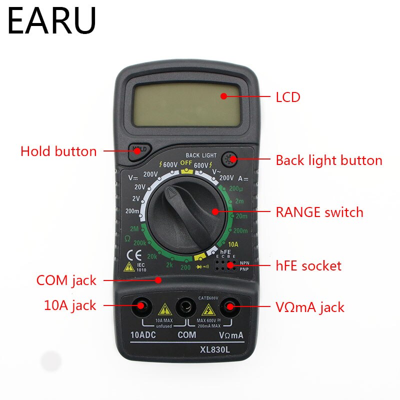 Portable Digital Multimeter Backlight AC/DC Ammeter Voltmeter Ohm
