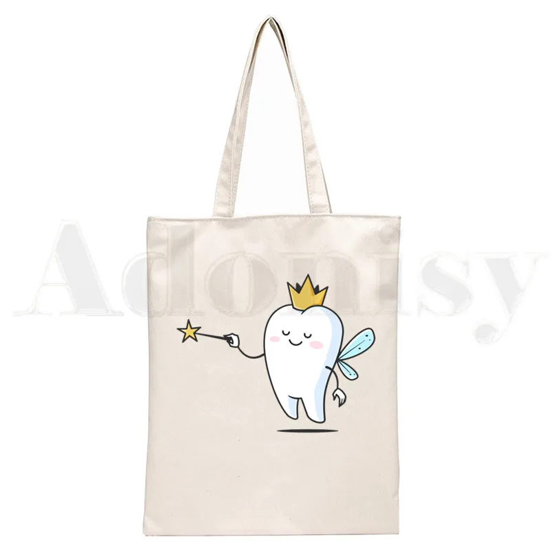 Tooth and Dentist Graphic Aesthetic Funny Handbags Shoulder Bags Casual Shopping Girls Handbag Women Canvas Bag: PURPLE