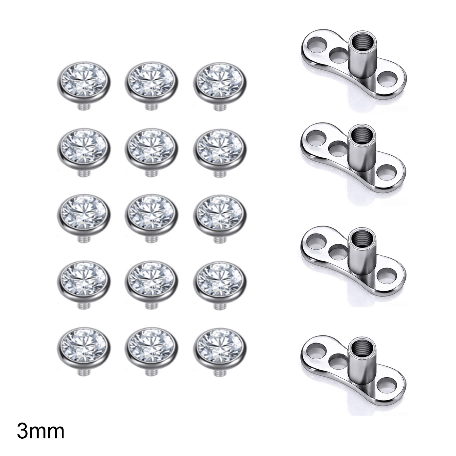 ZS 1 Set 2.5/3/4MM CZ Crystal Micro Dermal Piercing Men Women Stainless Steel Dermal Anchor Surface Piercings Opal Skin Diver: Black Zinc Plated