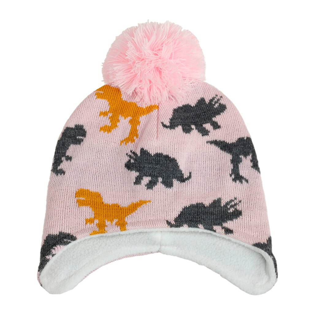 Berretto per bambini cappello di lana modello dinosauro ragazzi e ragazze cappello lavorato a maglia termico cappello Hairball Kawaii cappello caldo invernale 10.23: S / PK