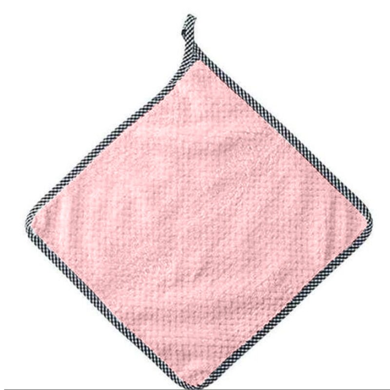 10Pcs/pack Hanging Coral Fleece Hand Towel Rag Kitchen Cleaning Towel Lint-free Absorbent Dish Towel Handkerchief Cloth: Pink