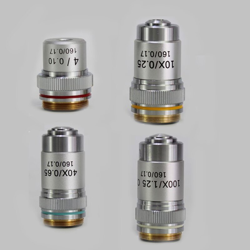 4X 10X 40X 100X Microscope Objective Lens Achromatic Objective Laboratory Biological Microscope Parts 4Pcs