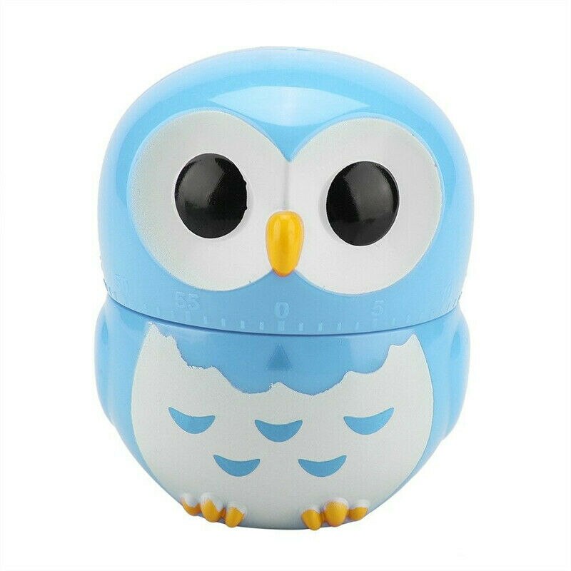 1pcs Cartoon Owl Shape Chef Cooking Timer Kitchen Decorative Plastic Mechanical Clock 60 Minutes Household Baking Stopwatch Tool: Blue