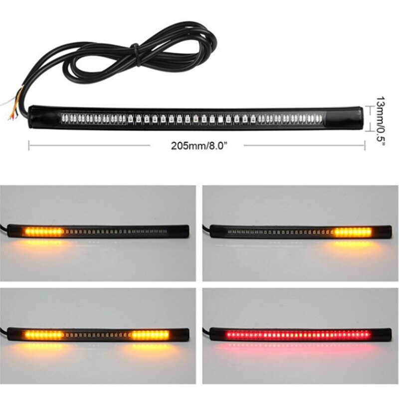 8 " motorcykel led baglygtestriber 48 led rød bremsebaglygte stop baglygte rav blinklys multifunktion vandtæt