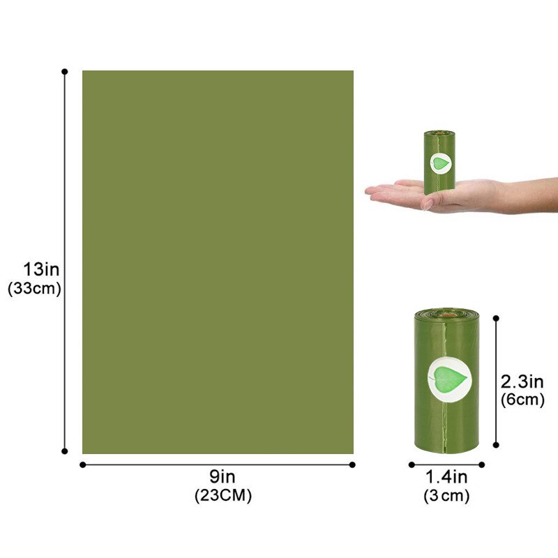 Pet Garbage Bags Corn Starch Biodegradable Dog Poo Bags Can Be Composted To Pick Up Poop Bags: ArmyGreen Bags-1roll