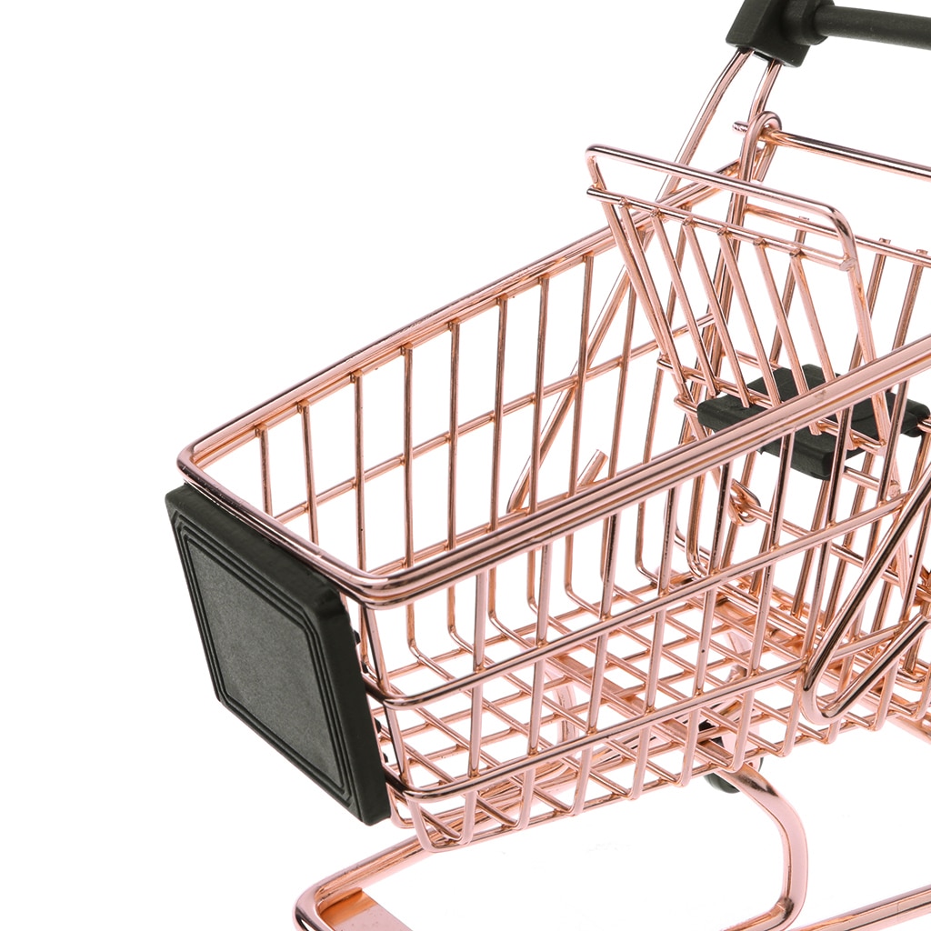 Novelty Mini Shopping Cart Trolley Toy - Pen/ Pencil/ Cards Holder Desk Accessory - Rose Gold M for Room Decoration