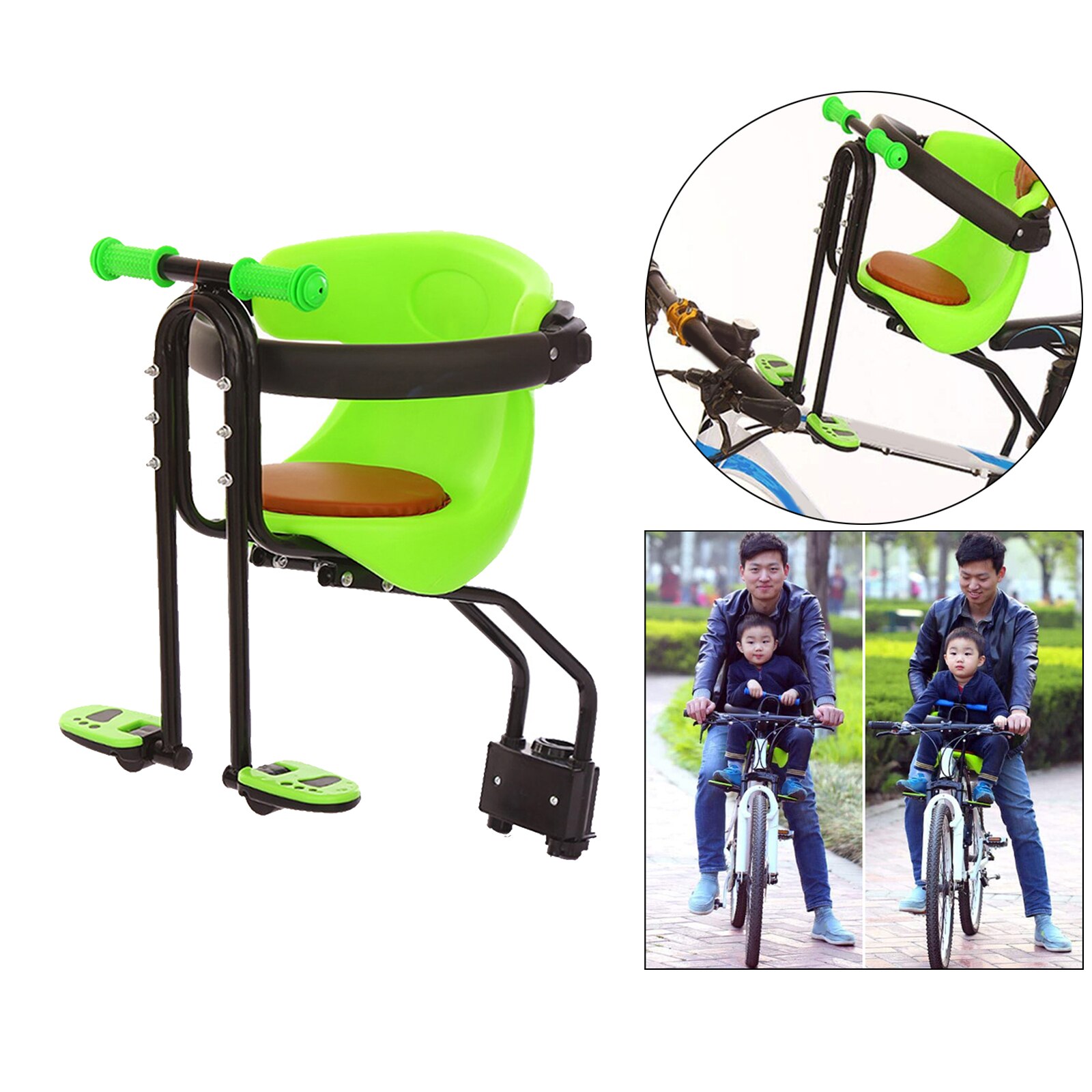 Baby Seat Safety Child Bicycle Seat Bike Front Kids Saddle with Foot Pedals Handrail Guardrail Support Rest for MTB Road Bike