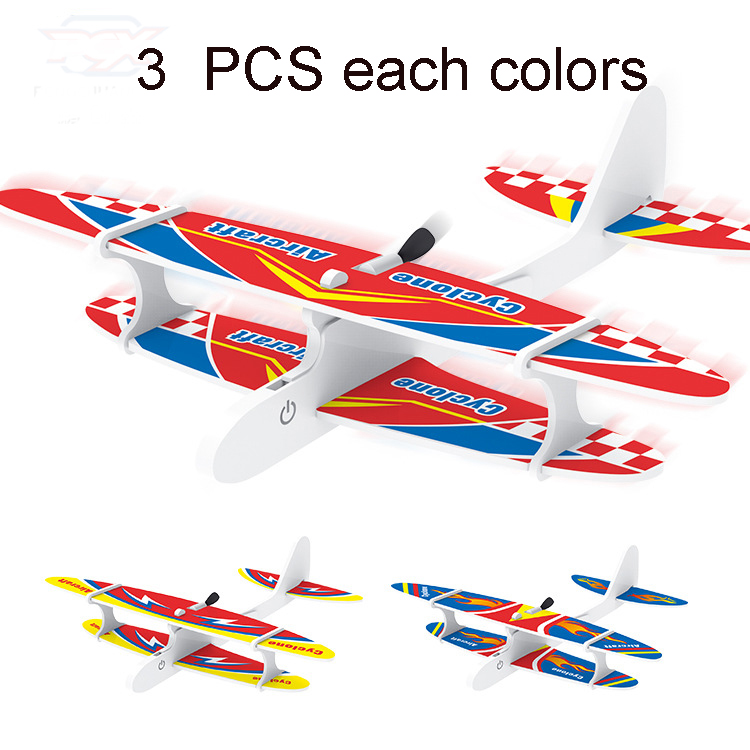 USB charging foam electric aircraft and biplane charging rotary model aircraft Hand thrown electric glider Stunt show: 3PCS Each Colors