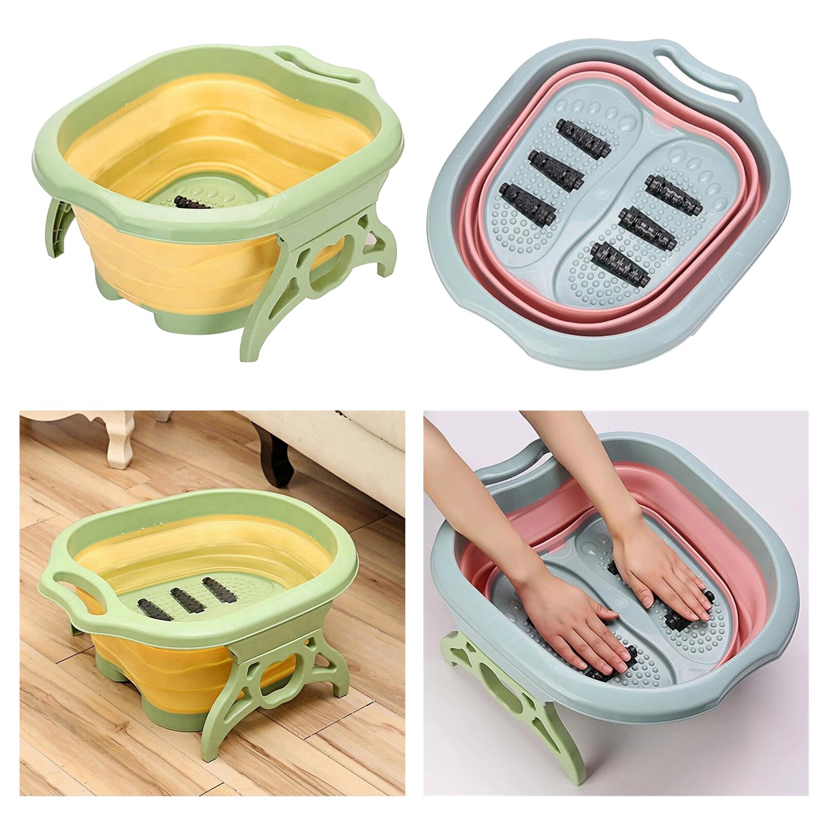 Foldable Foot Soaking Tub Bucket Foot Bath w/ Massage Rollers Foot Care