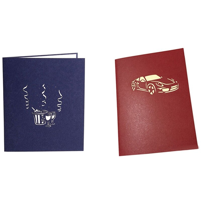 2 Pcs Handmade 3D -Up Birthday Cards Greeting Cards, Red Wine & Sports Car