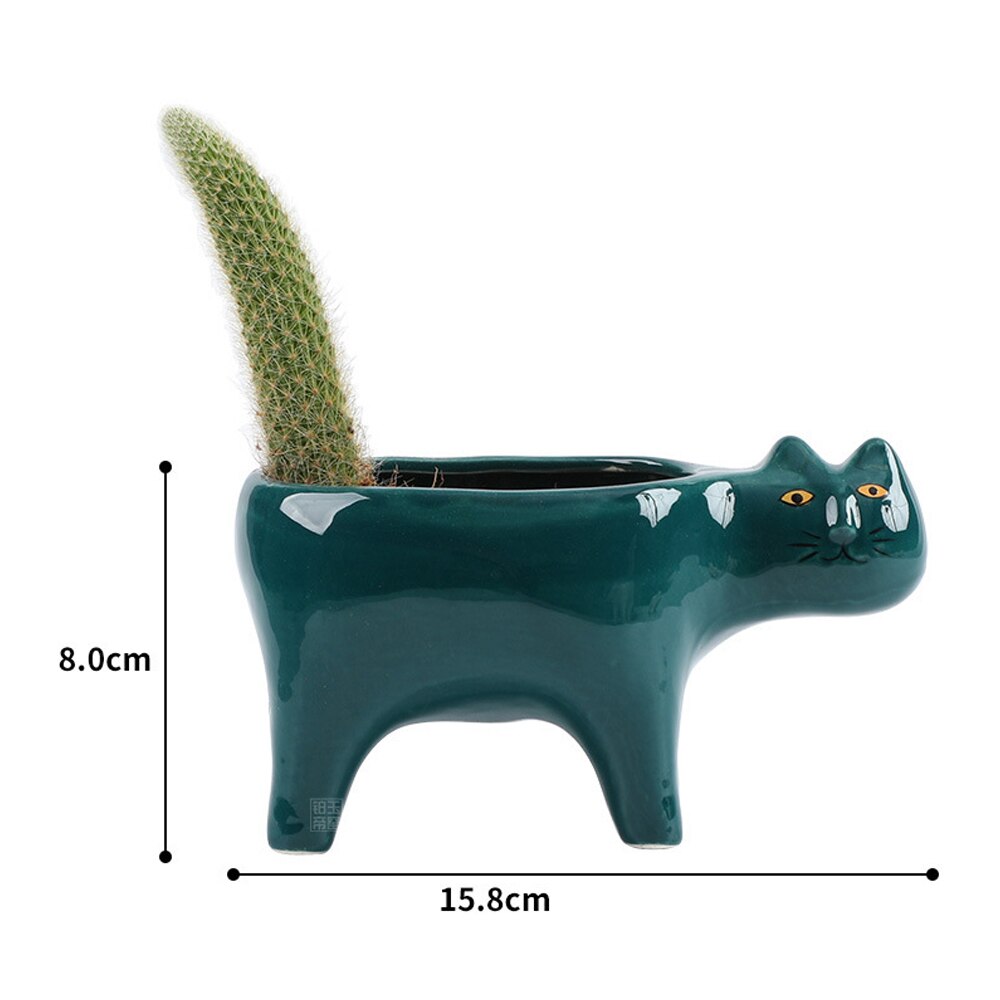 Søt katt keramisk hage blomsterpotte dyr bilde kaktus planter planter sukkulent plante container bordplate ornamenter dekorasjon: Grønn