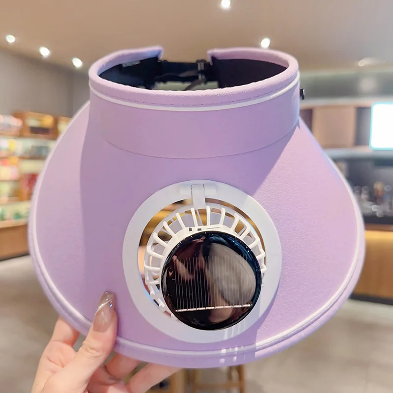 Sonnenhut für Männer und Frauen mit Ventilator, draussen-Visierhut mit Solar--/USB-betriebenem Ventilator, UV-Schutz, breite Krempe, Kühlhut, Camping-Sonnenkappe: Lila