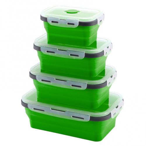 60% Sales! 4Pcs Stackable Bento Food Container Foldable Silicone Lunchbox Fresh Keep Case: Green