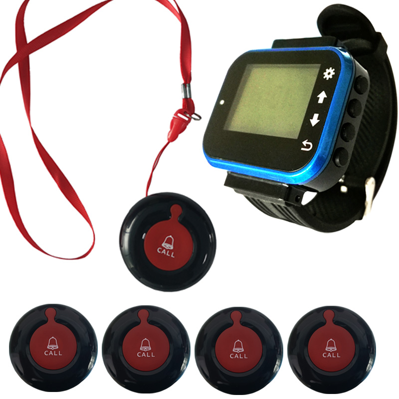 Caregiver Pager Restaurant Service Call Button Calling System 433MHZ Watch Pager for Cafe/Hospital Elder Emergency Alert Call
